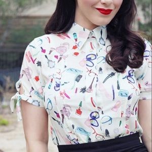 Ivory Makeup Button Up Blouse